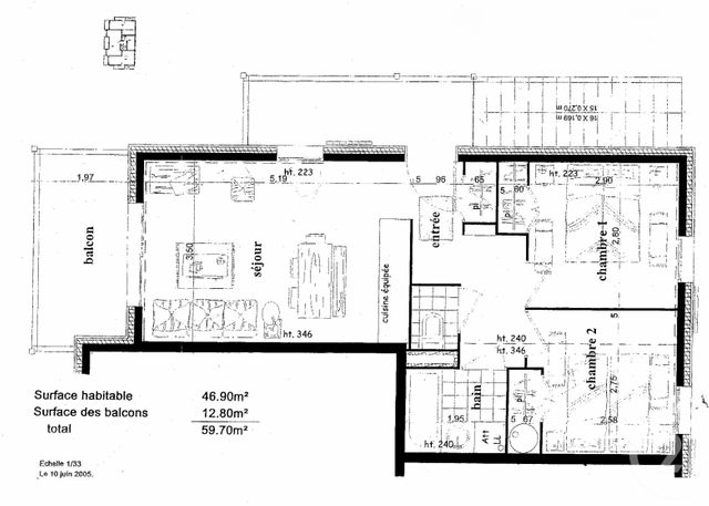 Appartement F3 à vendre - 3 pièces - 45.07 m2 - LES HOUCHES - 74 - RHONE-ALPES - Century 21 Mont-Blanc Invest